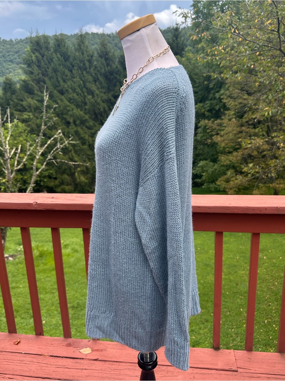 Lafayette 148 New York Alpaca & Silk Blue Boatneck Long SleeveKnit Sweater - Picture 2 of 5